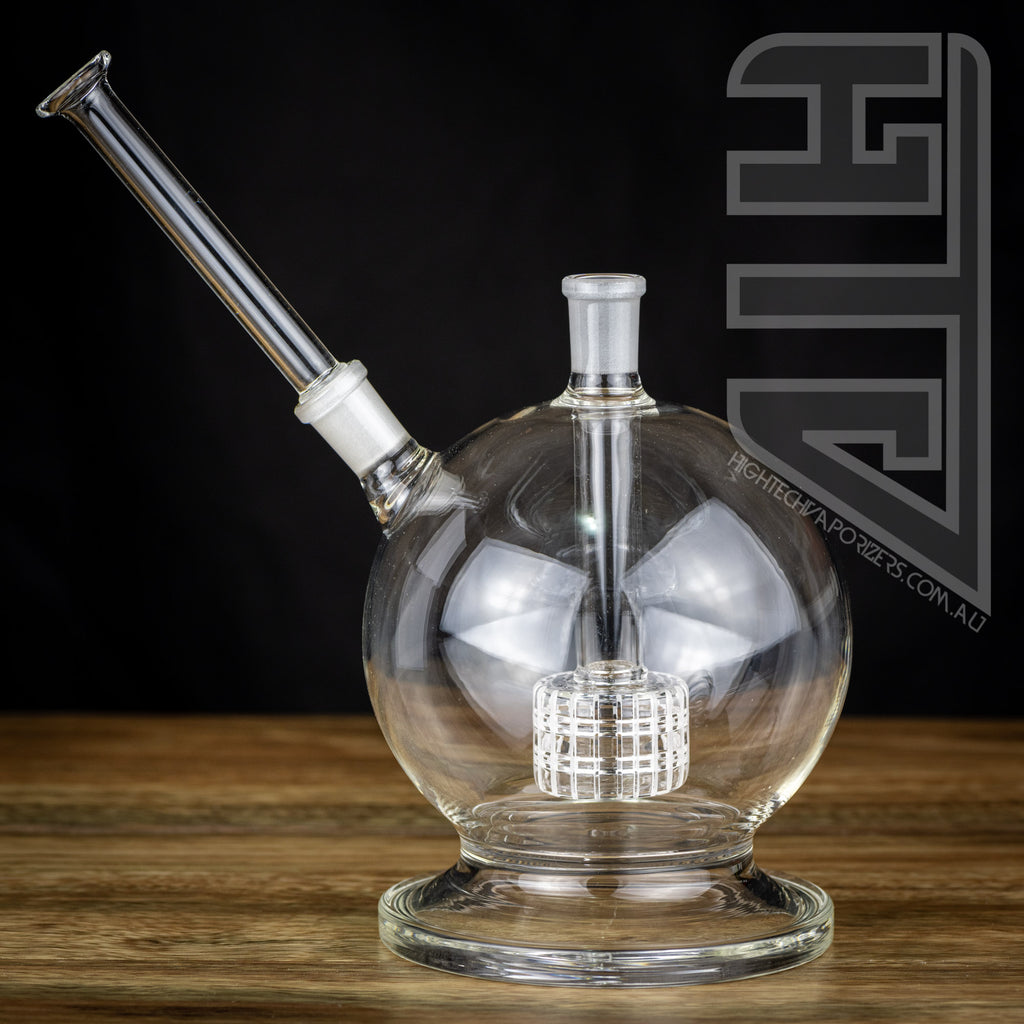14mm Pedestal Globe water pipe with glass stem mouthpiece installed