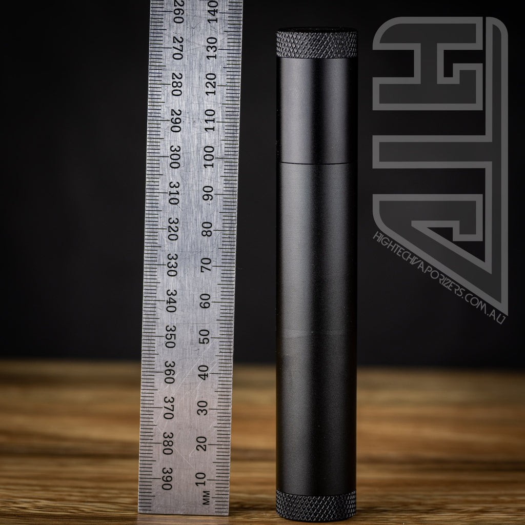 Metal Dynavap storage tube showing height of 135mm