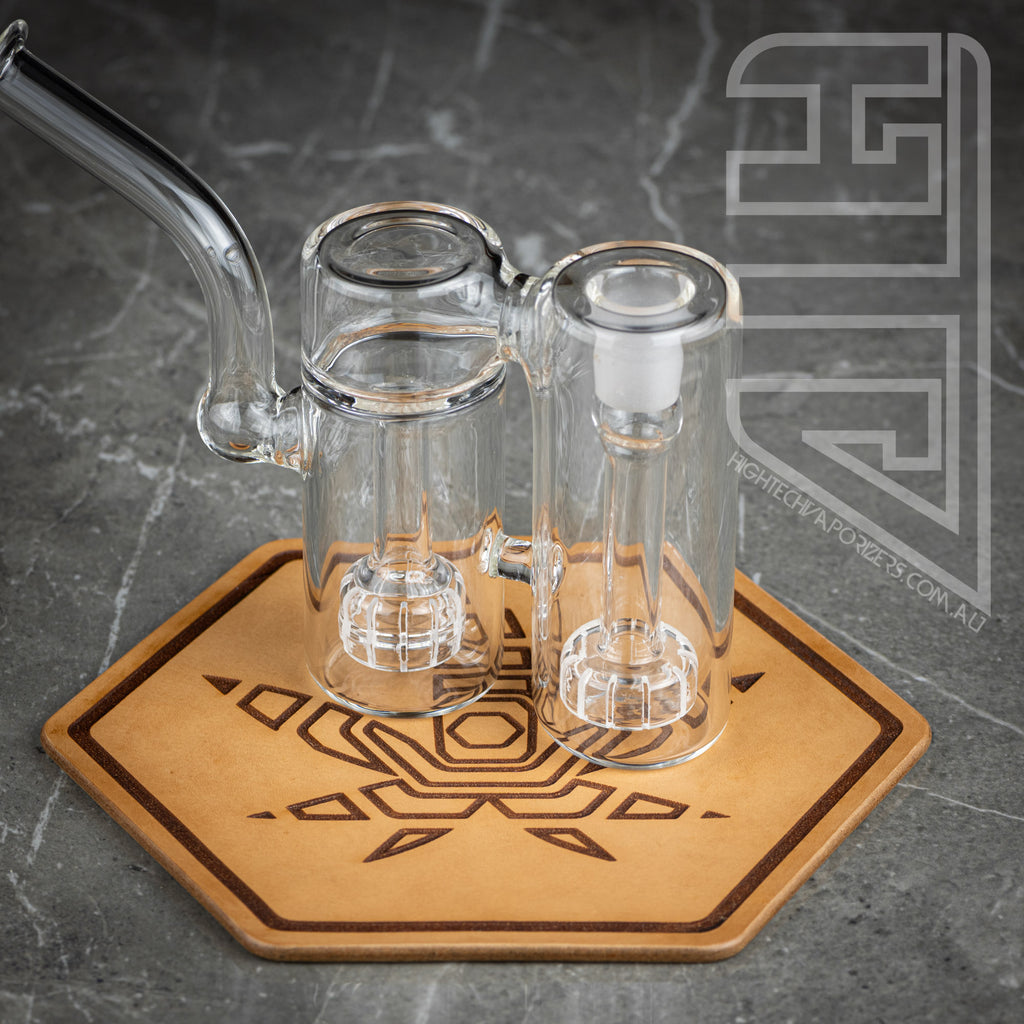 HTV Leather Hexagon Mat in use with water pipe
