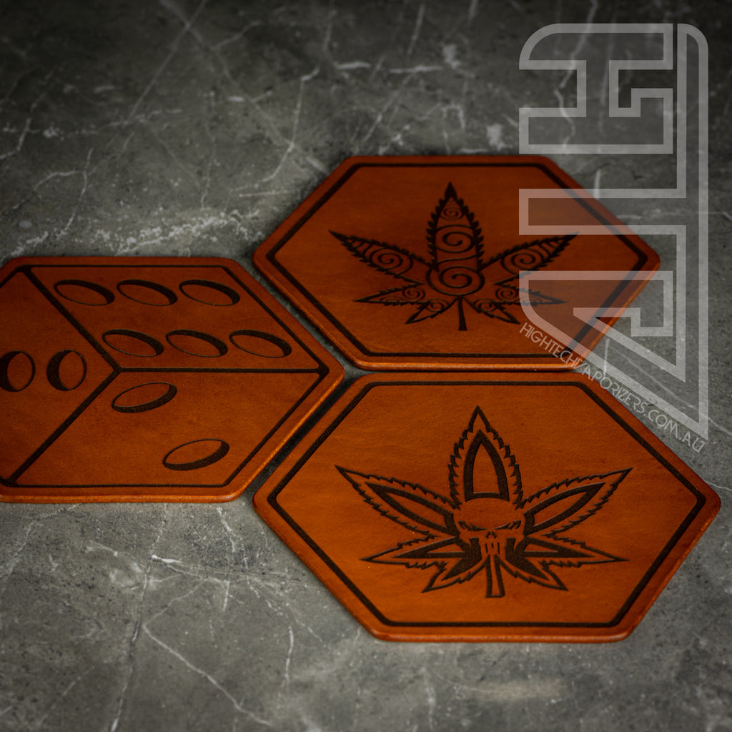 HTV Leather Hexagon Mats in honey brown