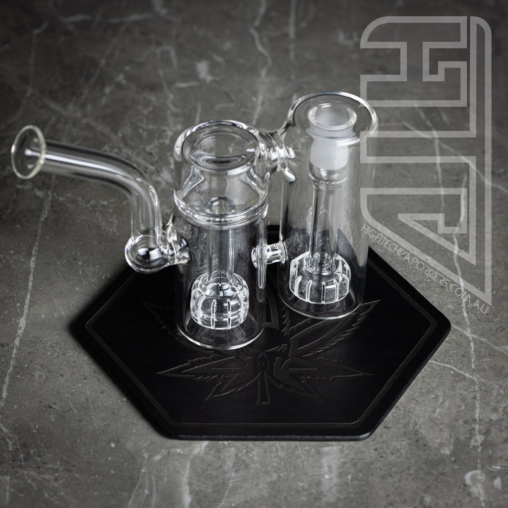 HTV Leather Hexagon Mat black leaf skull design with water pipe sitting on top