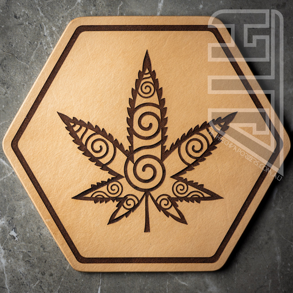 HTV Leather Hexagon Mat natural spiral leaf design