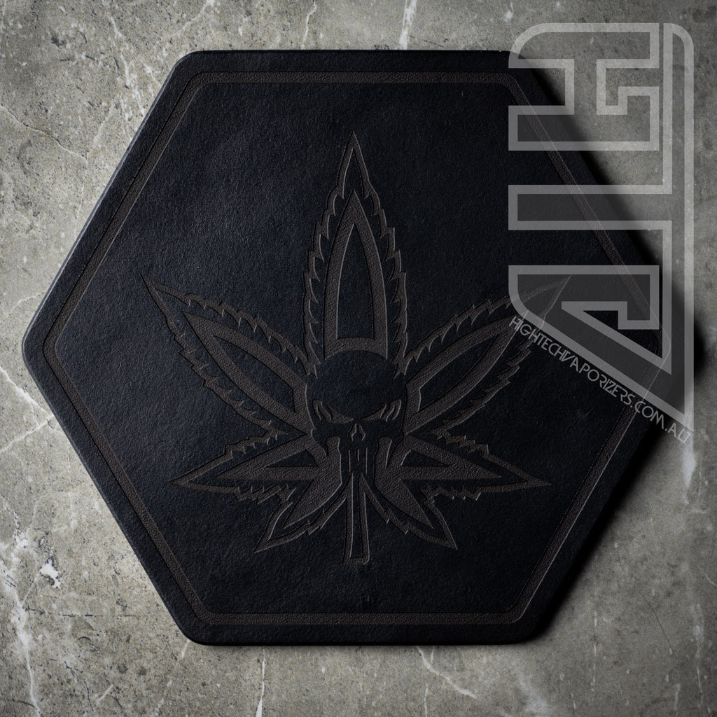 HTV Leather Hexagon Mat black skull leaf design