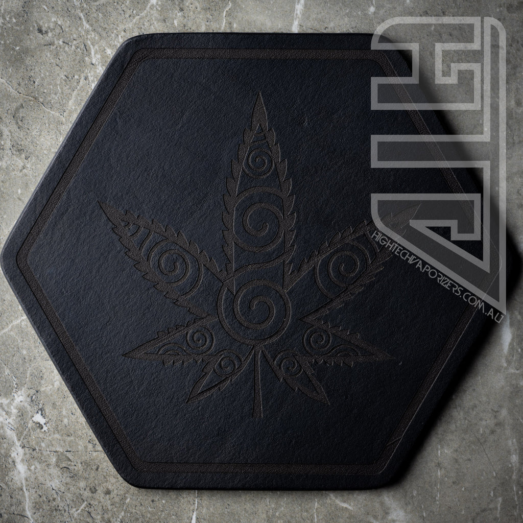 HTV Leather Hexagon Mat black spiral leaf design