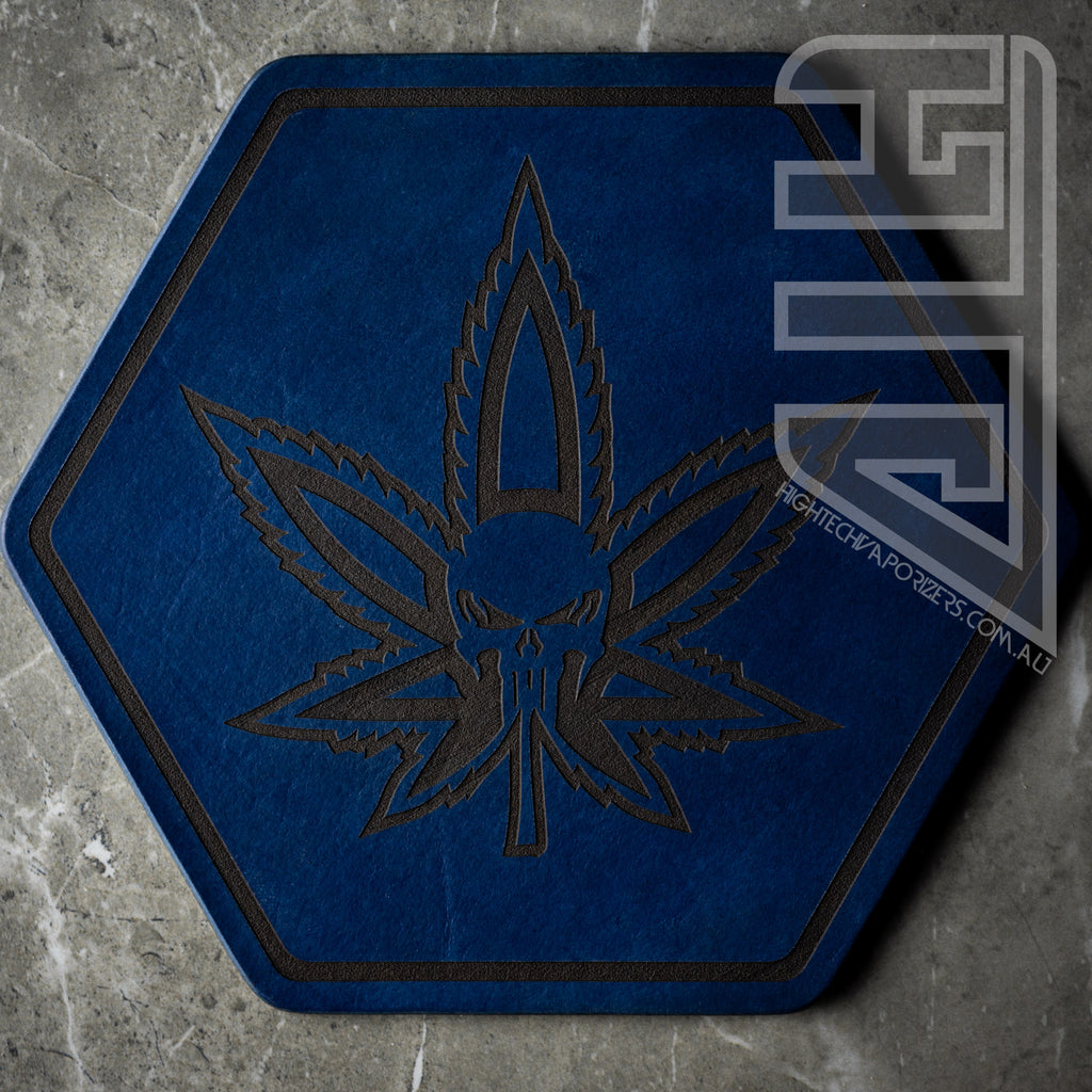 HTV Leather Hexagon Mat royal blue skull leaf design