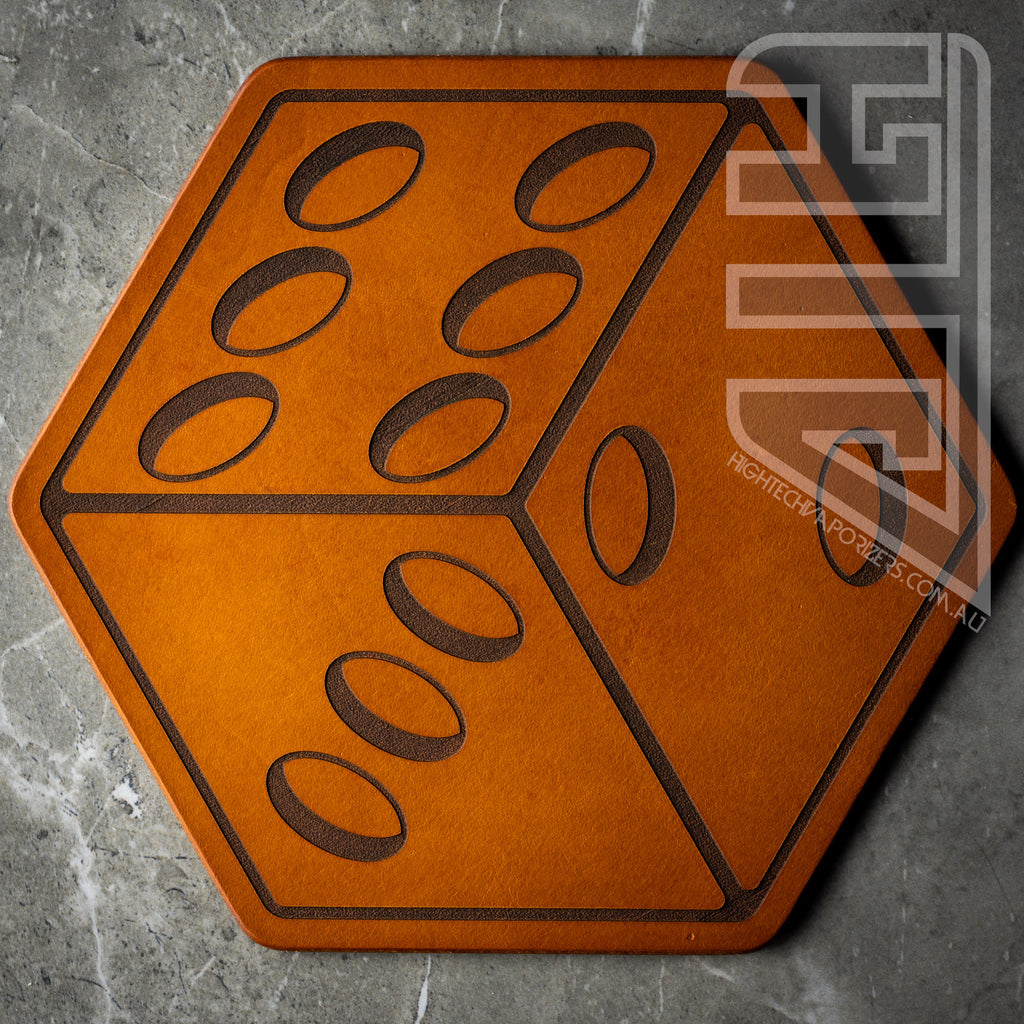HTV Leather Hexagon Mat honey gold dice design