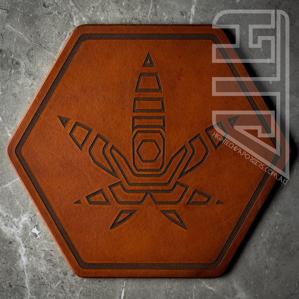 HTV Leather Hexagon Mat rusty brown geometric leaf design